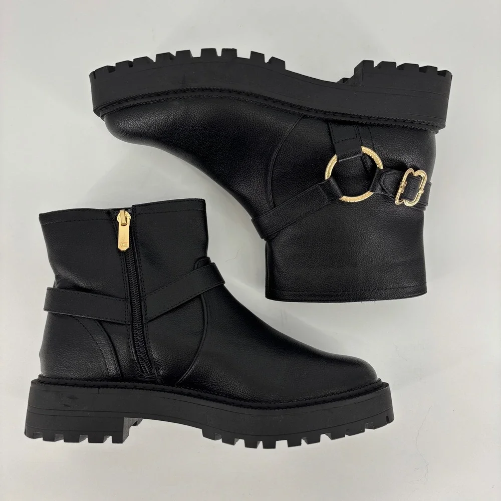 Sam Edelman Lucianna Marie Bootie Black Kids Size 5 Lug Sole Gold Buckle Zipper